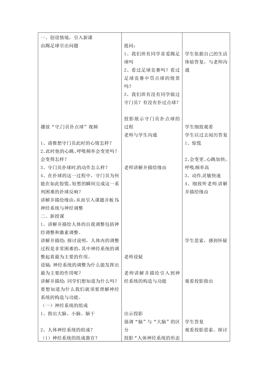 七年级生物下册第12章第1节神经系统与神经调节教案北师大版.docx_第2页