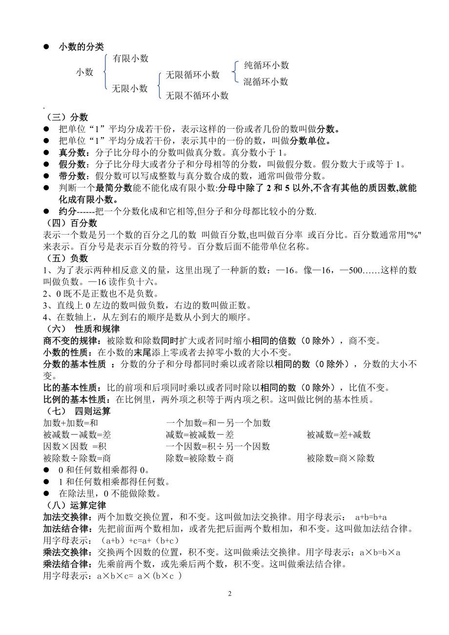 小学一至六年级数学总复习知识整理 人教版.doc_第2页