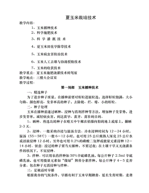 夏玉米栽培技术培训教案.docx