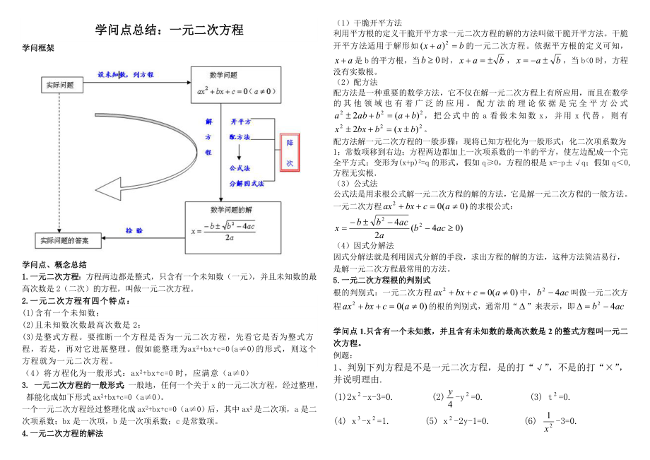 九年级数学一元二次方程知识点及练习1.docx_第1页