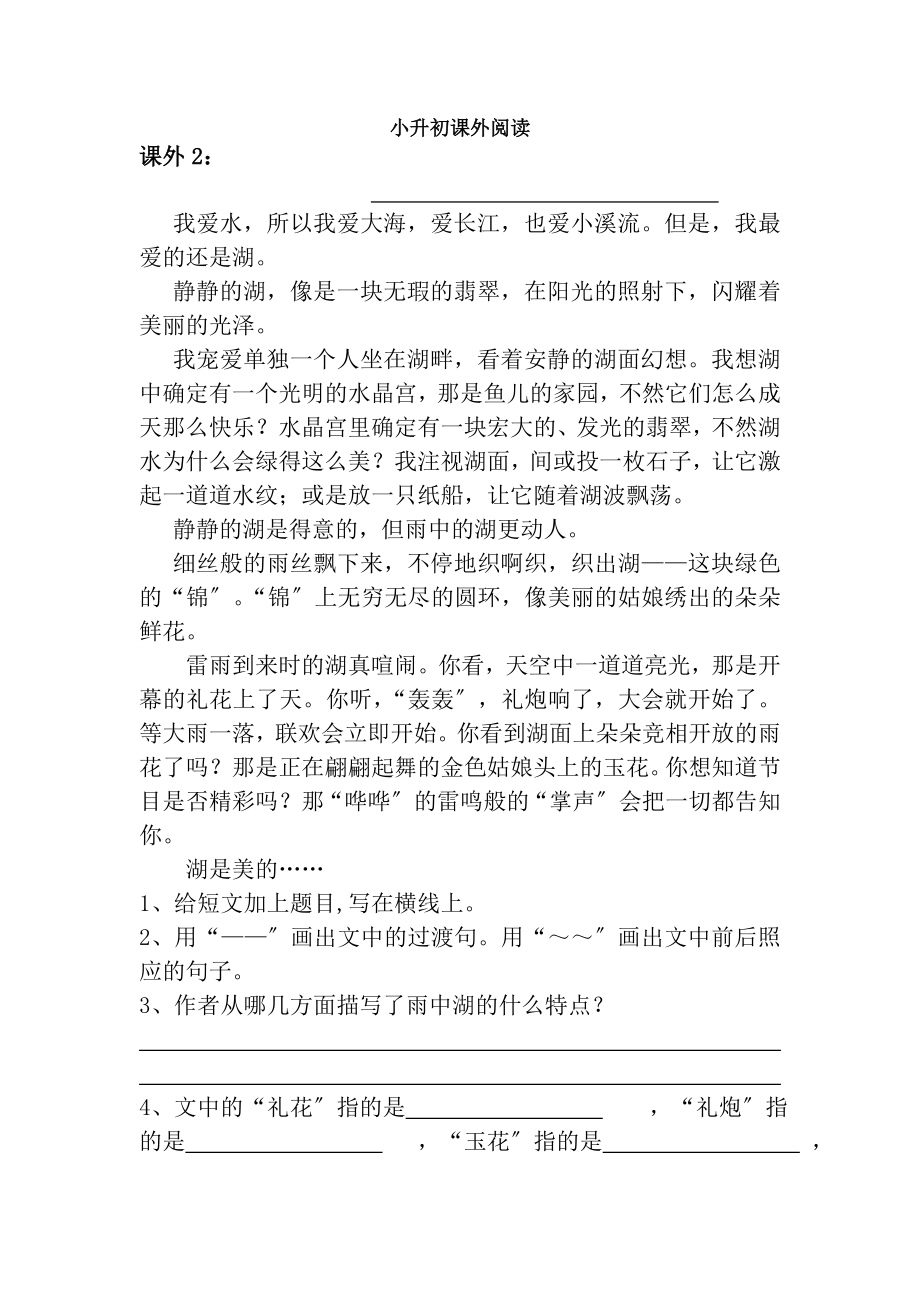 小升初语文经典阅读训练以及复习资料.docx_第1页