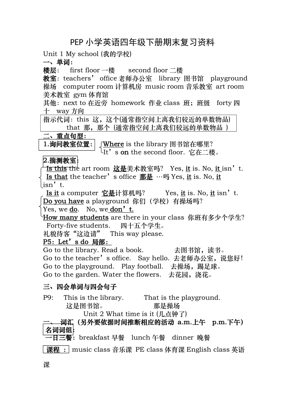 新版PEP小学英语四年级下册复习知识归纳.docx_第1页