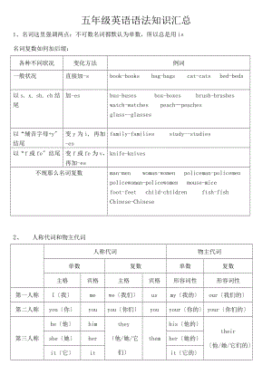 教新版小学五年级英语语法知识.docx