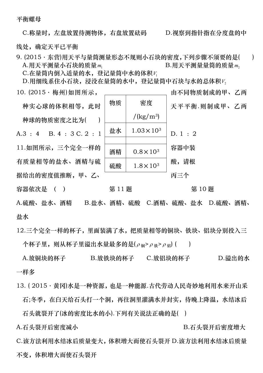 苏科版物理八年级下册第六章物质的物理属性综合测试卷含答案.docx_第2页