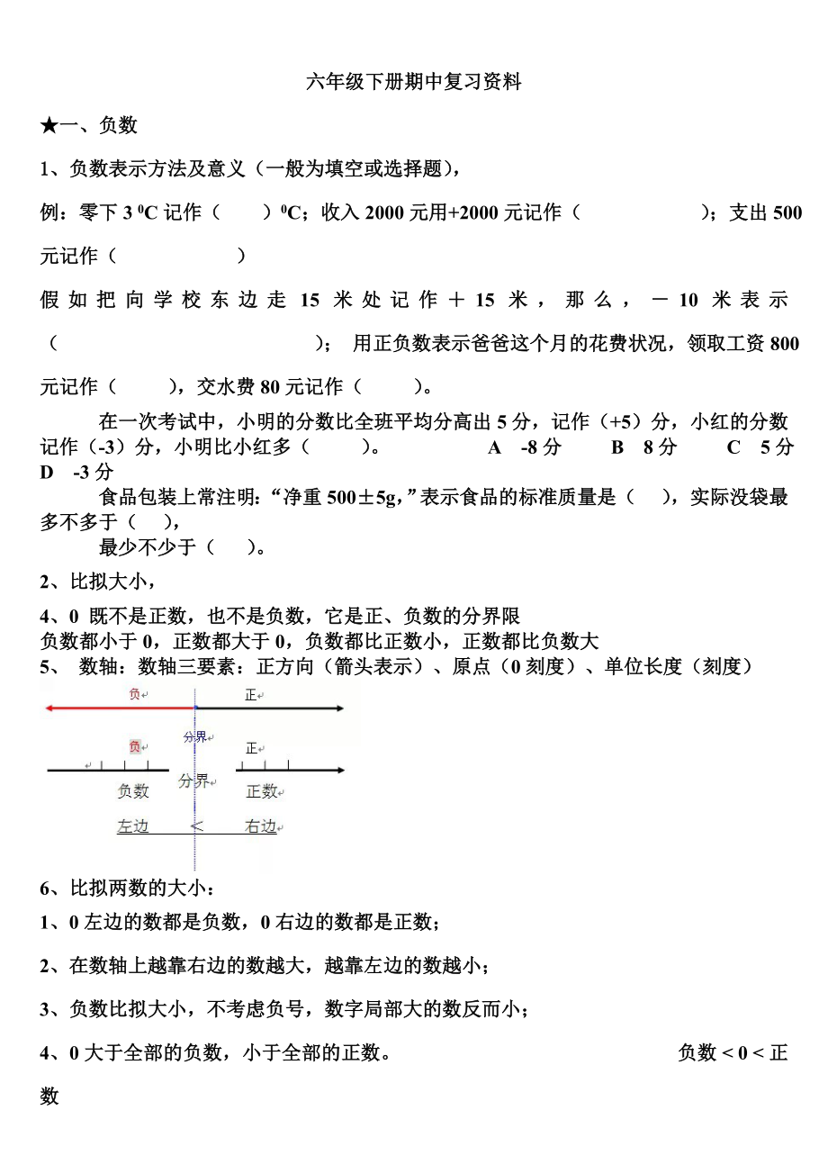 六年级数学下册期中考试复习资料12.docx_第1页