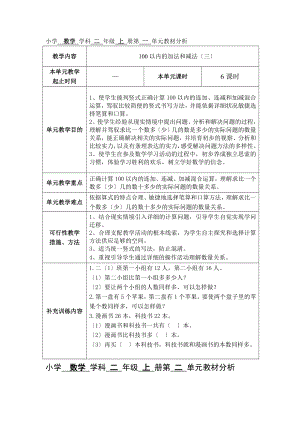 苏教版数学小学二年级上册全册集体备课及单元分析.docx