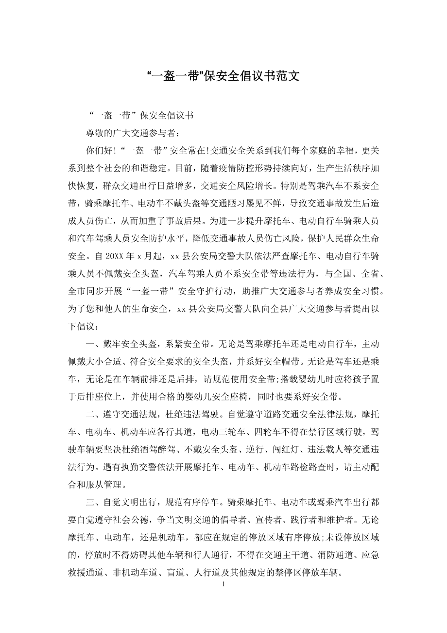 “一盔一带”保安全倡议书范文.docx_第1页