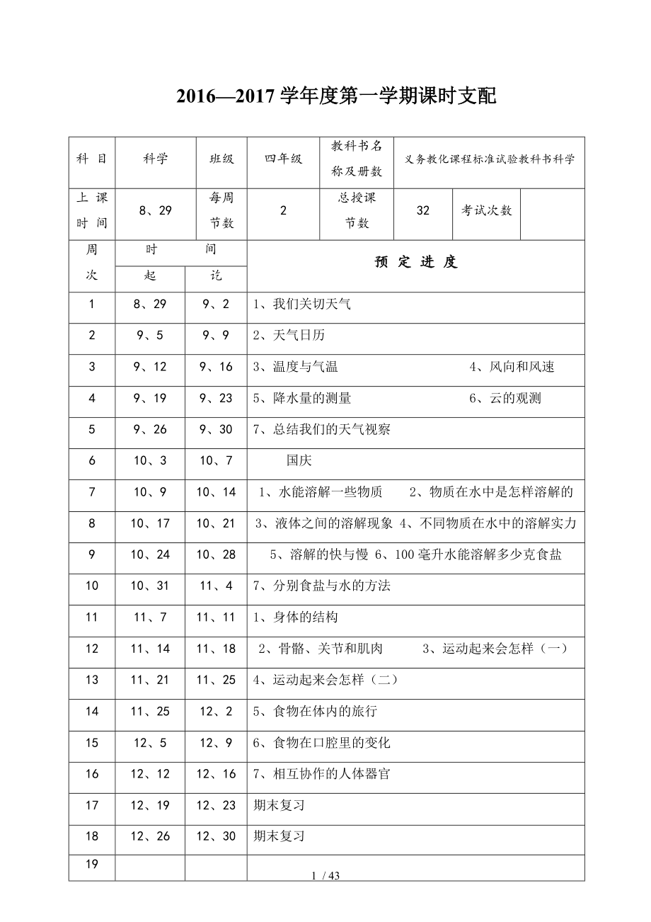 四年级上册科学表格式教案.docx_第1页