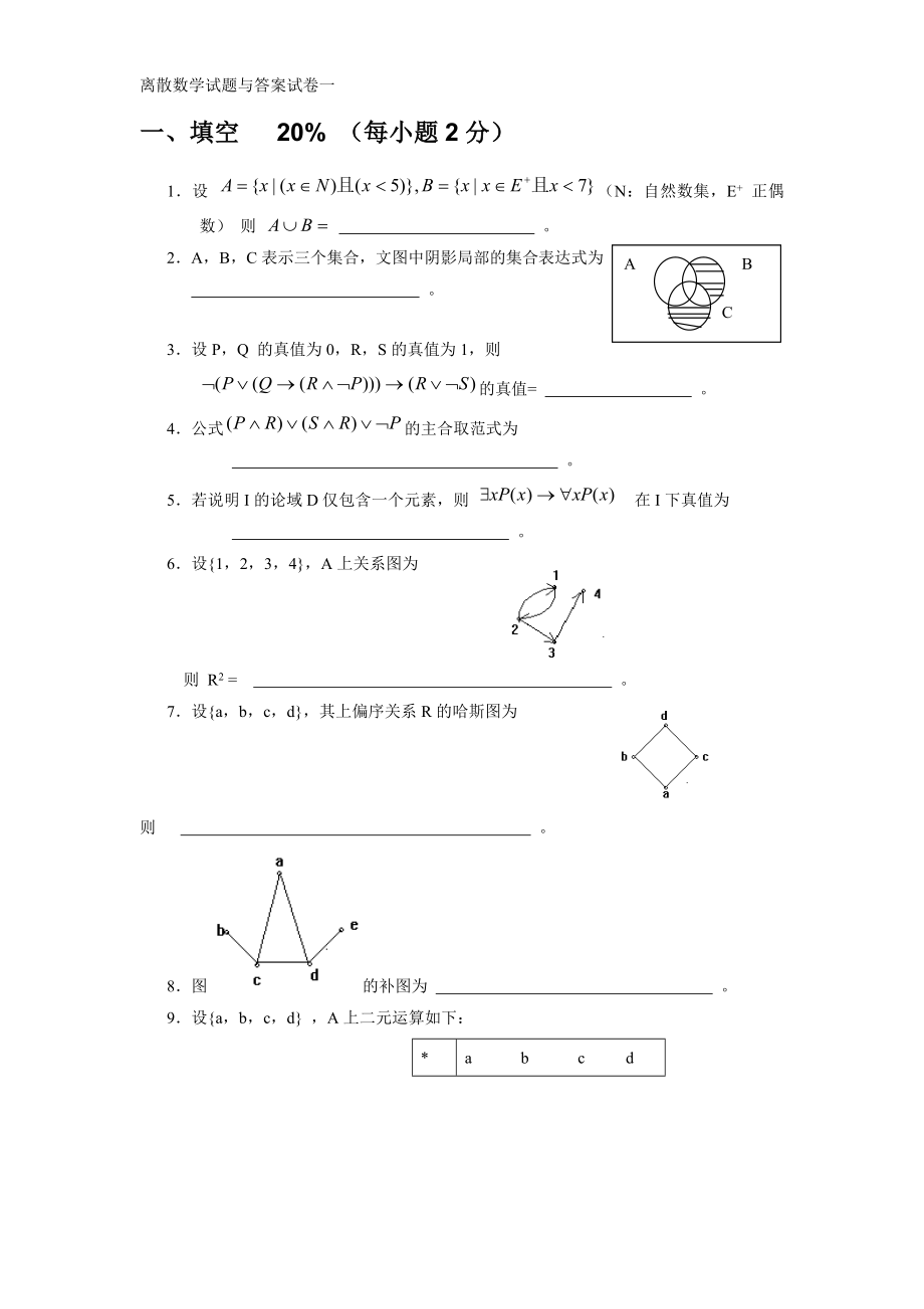 离散数学习题集十五套答案.docx_第1页