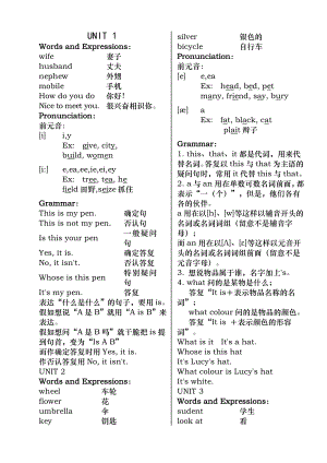 新概念英语青少版1A词汇语法知识要点.docx