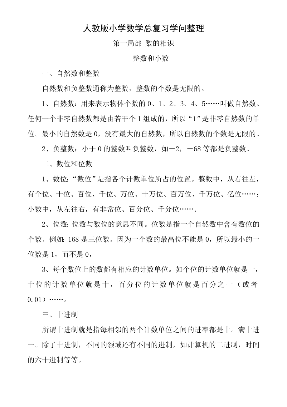 小学数学毕业总复习知识点整理.docx_第1页