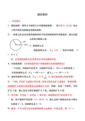 六年级上册数学《圆》知识点整理附加经典圆的练习和常见圆阴影部分面积求解.docx