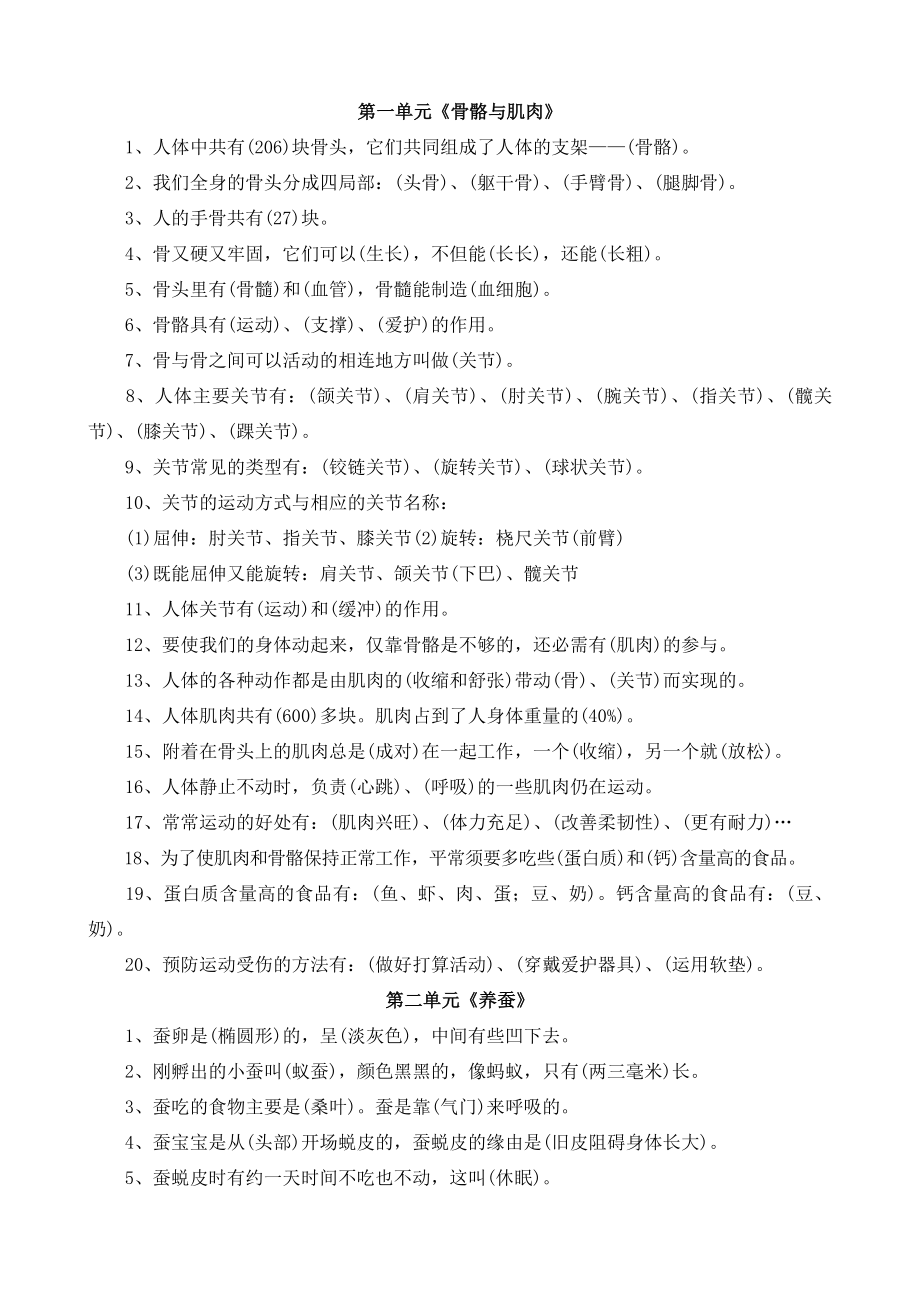 苏教版小学科学四年级下册各单元复习资料 1.docx_第1页