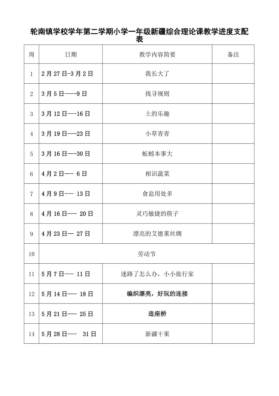 新疆小学一年级下册综合实践活动教案全册.docx_第1页