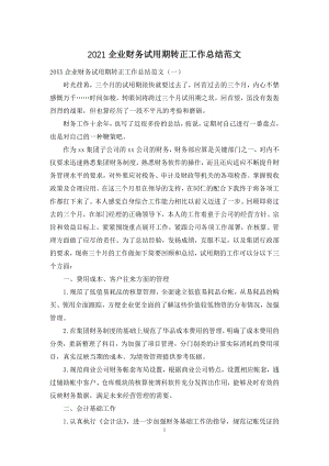 2021企业财务试用期转正工作总结范文.docx