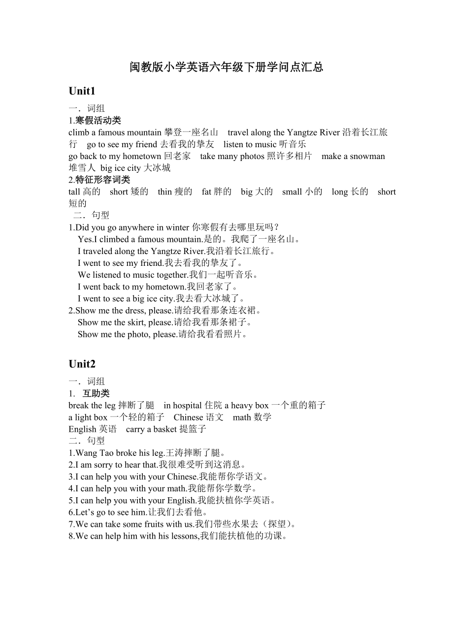 闽教版小学英语六年级下册知识点汇总2.docx_第1页