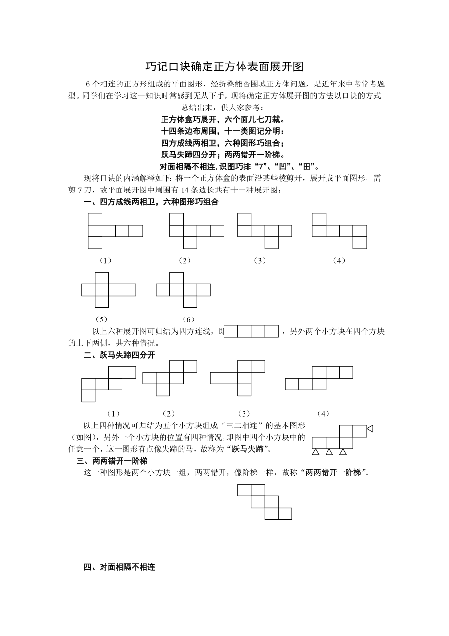 正方体表面展开图的口诀.doc_第1页