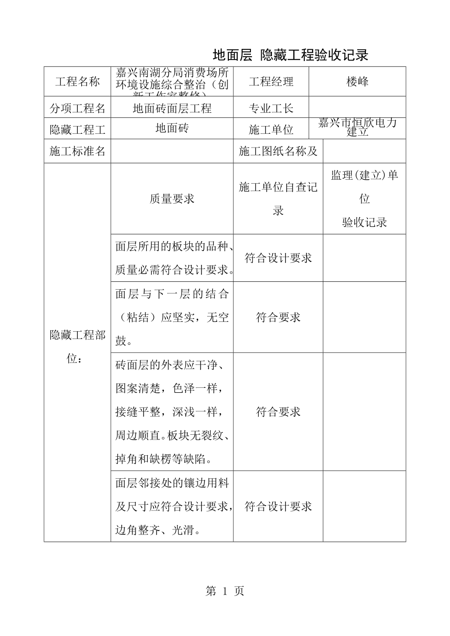 装饰装修隐蔽工程验收记录表(全套范例).docx_第1页