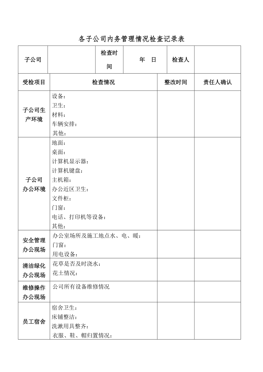 内务管理情况检查记录表.docx_第1页