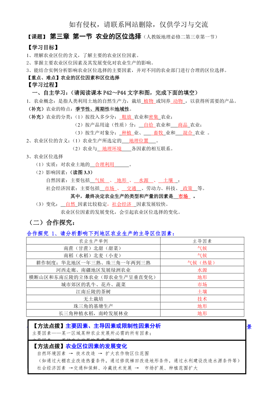 学案3.1农业的区位选择-答案版.doc_第2页