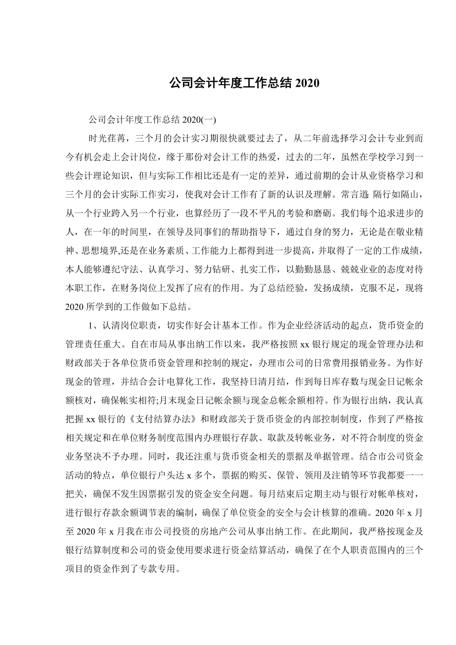 公司会计年度工作总结2020.doc_第1页