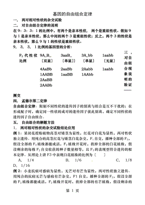 自由组合定律复习知识点习题.docx