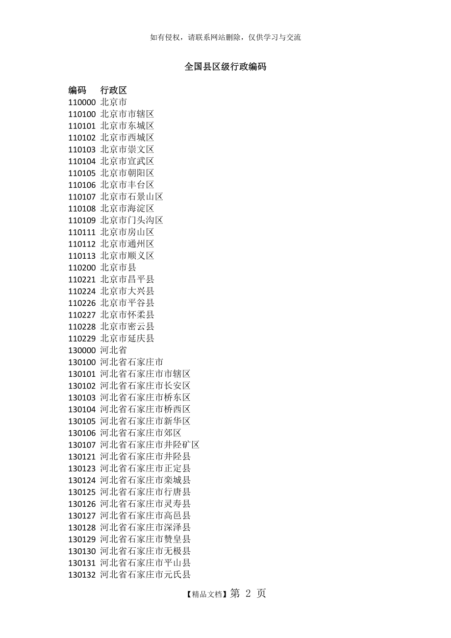 全国县区级行政编码.doc_第2页