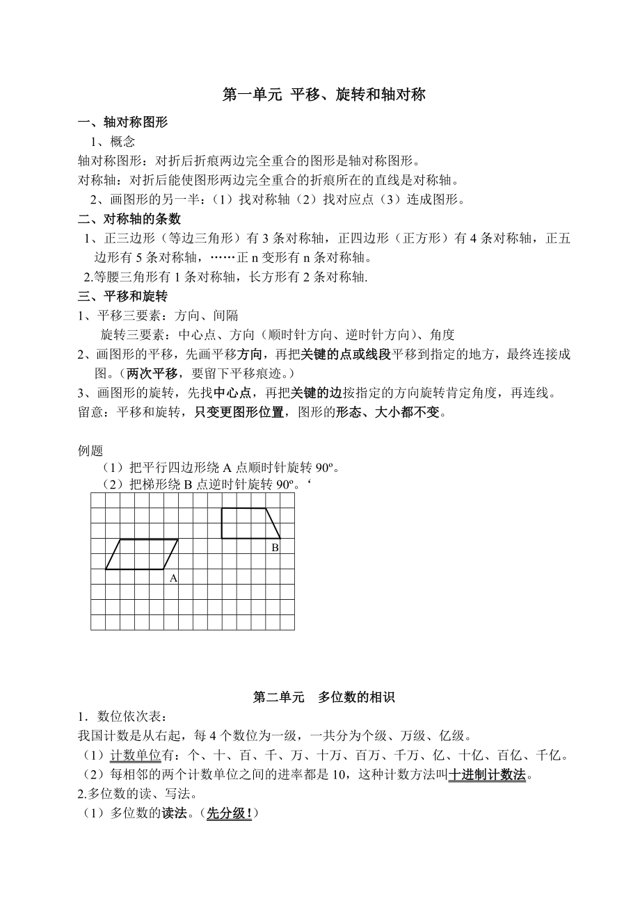 苏教版数学四年级下册知识点以及提高练习讲解1.docx_第1页