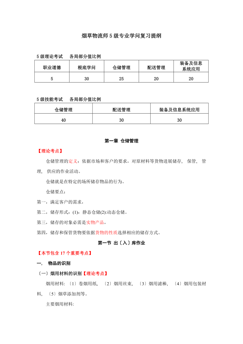 物流师5级专业知识综合复习提纲下发版.docx_第1页