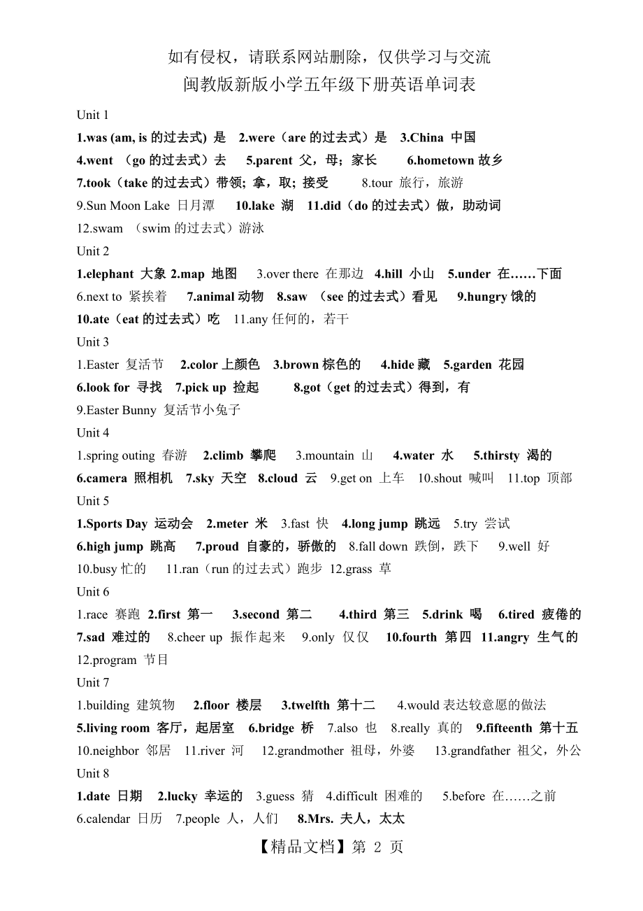 闽教版新版小学五年级下册英语单词表.doc_第2页