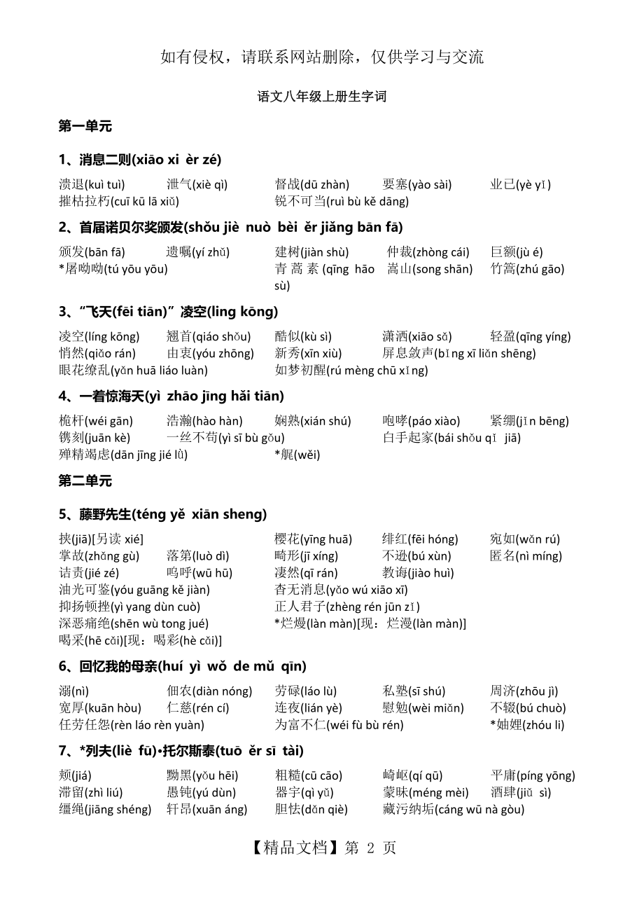 语文八年级上册生字词清单.doc_第2页