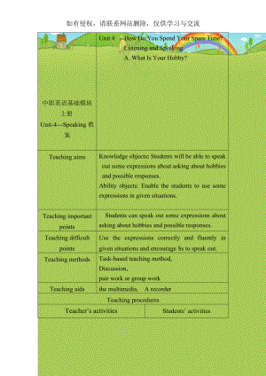 中职英语基础模块上册Unit-4---Speaking教案.doc