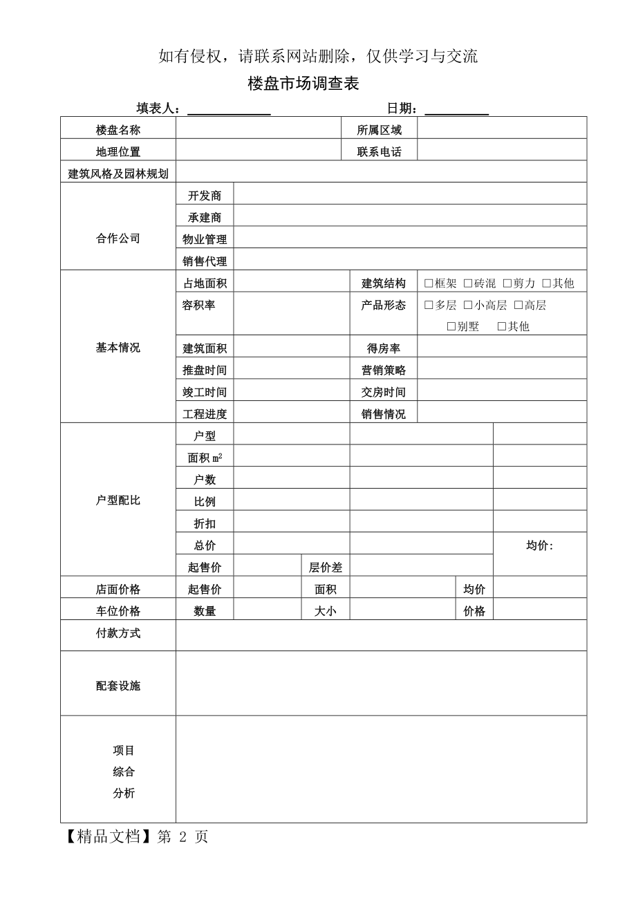 房地产楼盘市场调查表.doc_第2页