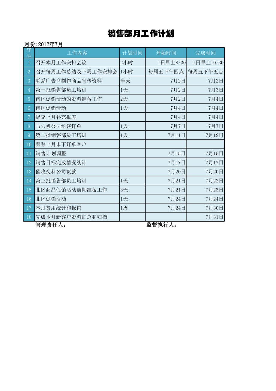 销售部月度工作计划.xlsx_第1页