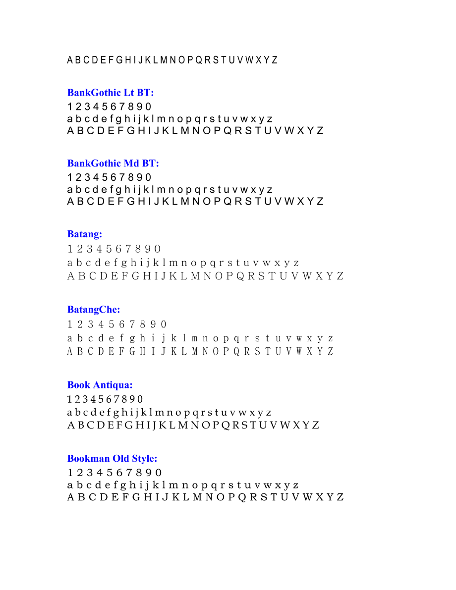 Word中的各种英文字体及数字字体对照表A-Z.doc_第2页