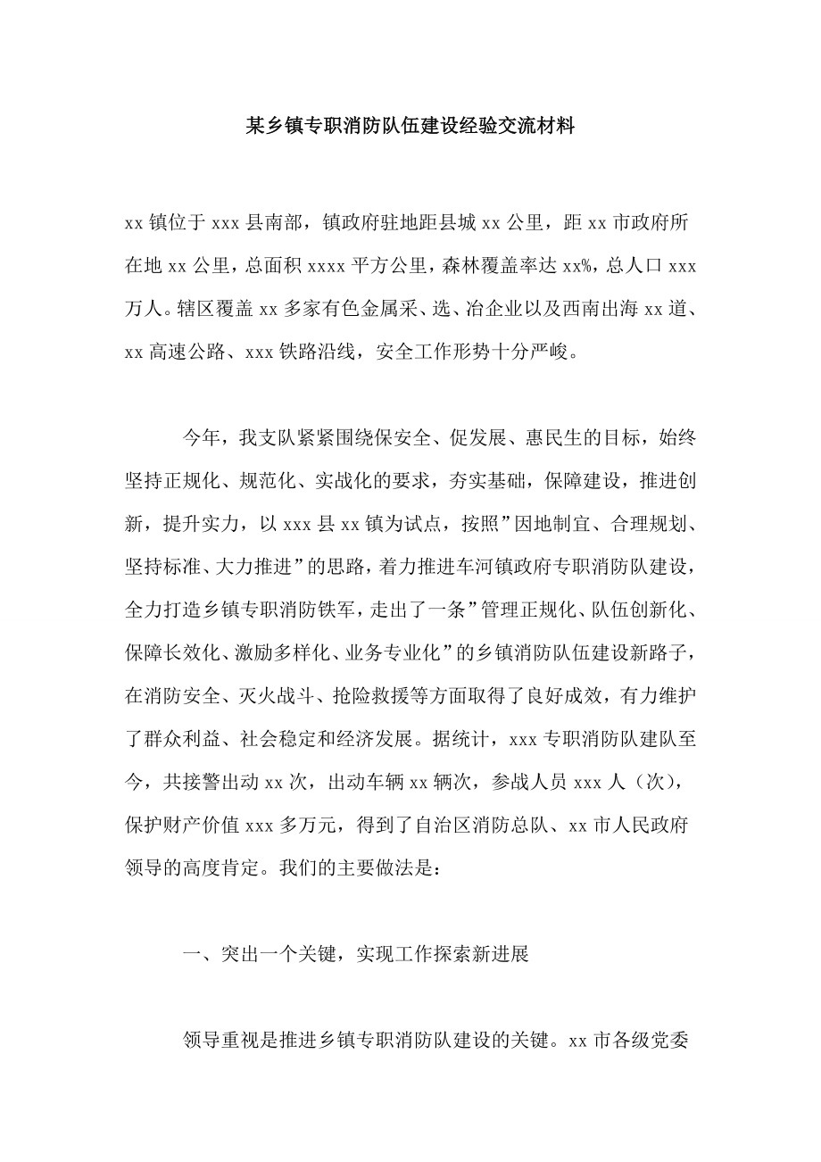 乡镇专职消防队伍建设经验交流材料.doc_第1页