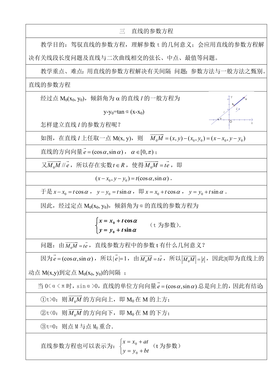 选修44 第二讲 参数方程直线的参数方程 教案.docx_第1页