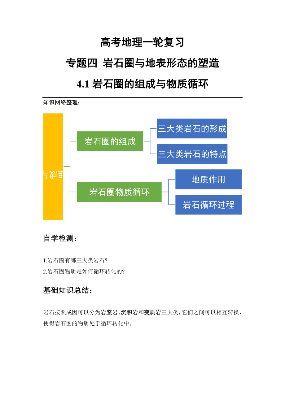 高考地理一轮复习讲义 4.1岩石圈的组成与物质循环.docx_第1页