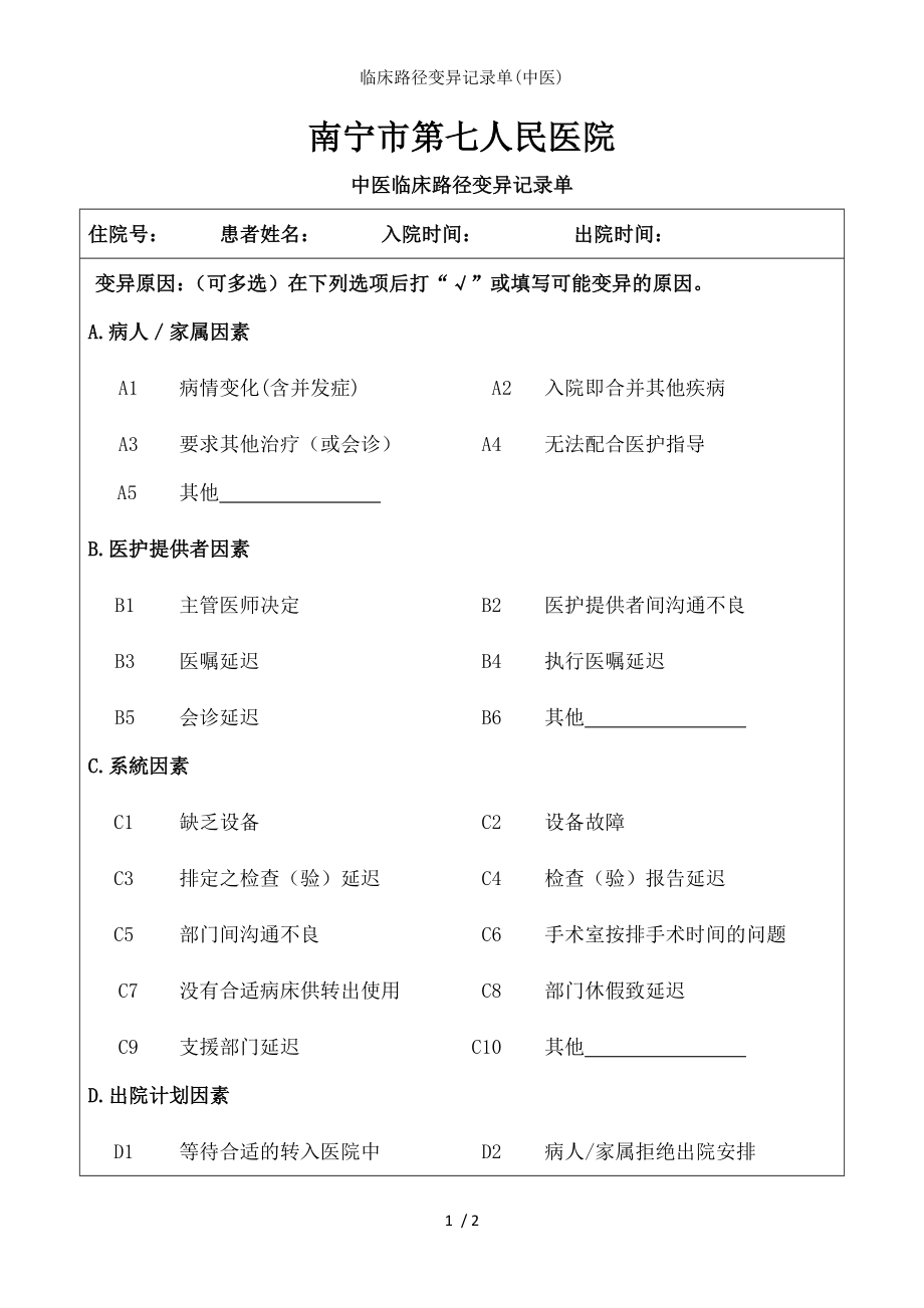 临床路径变异记录单中医.docx_第1页