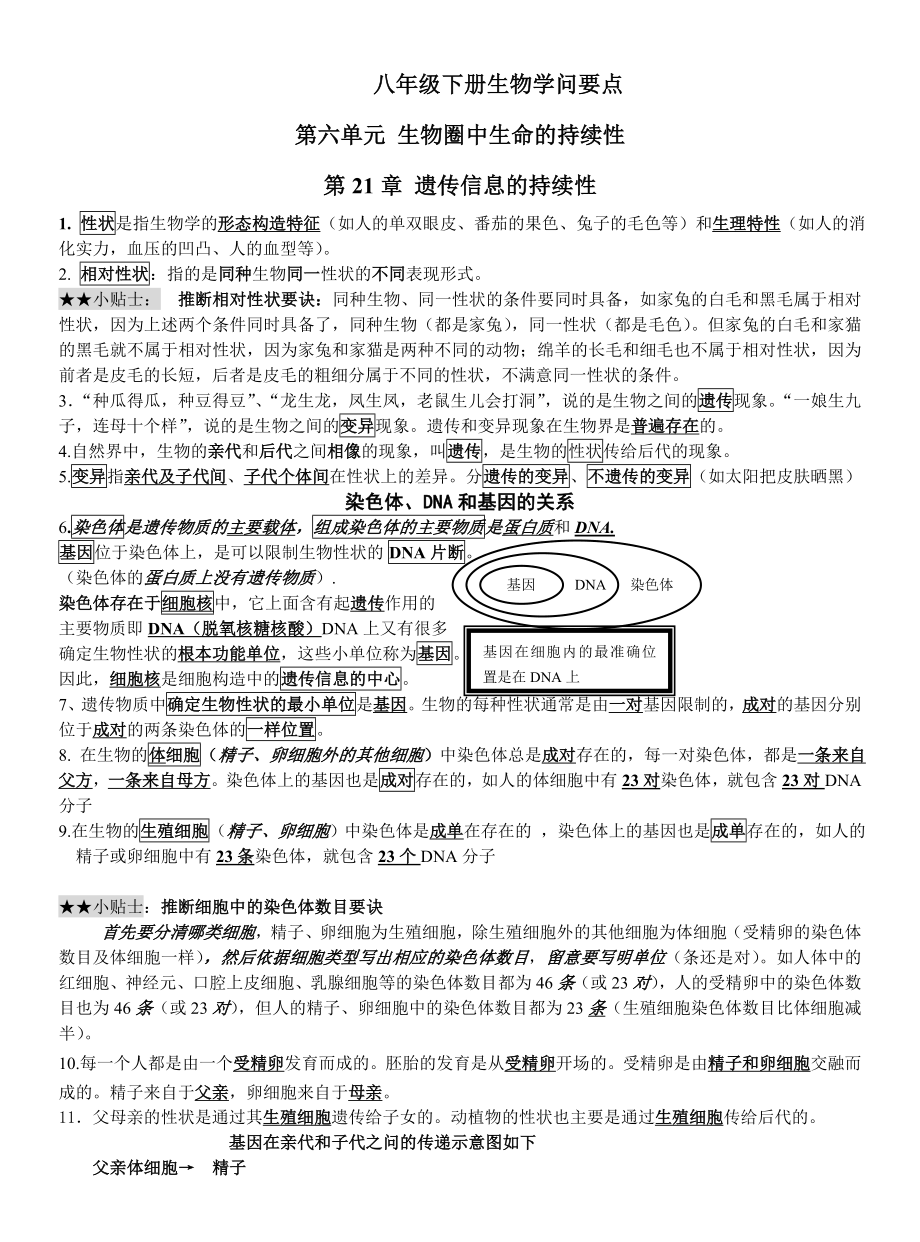 苏科版八年级下册生物知识要点1.docx_第1页