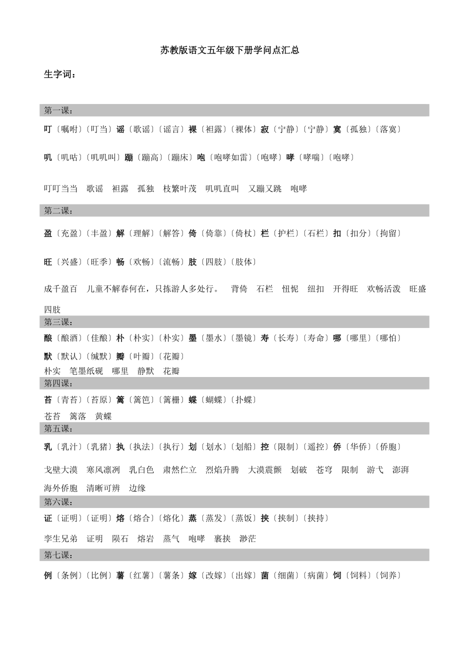 苏教版语文五年级下册知识点汇总.docx_第1页