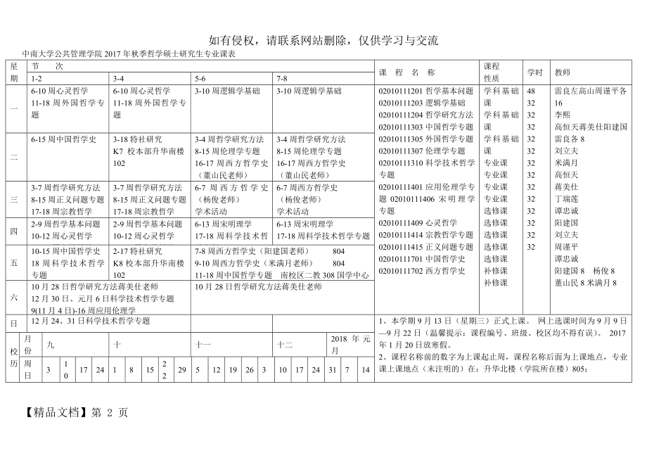 中南大学公共管理学院年秋季哲学硕士研究生专业课表.doc_第2页