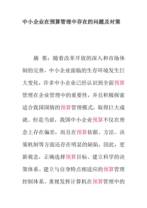 中小企业在预算管理中存在问题及对策.doc