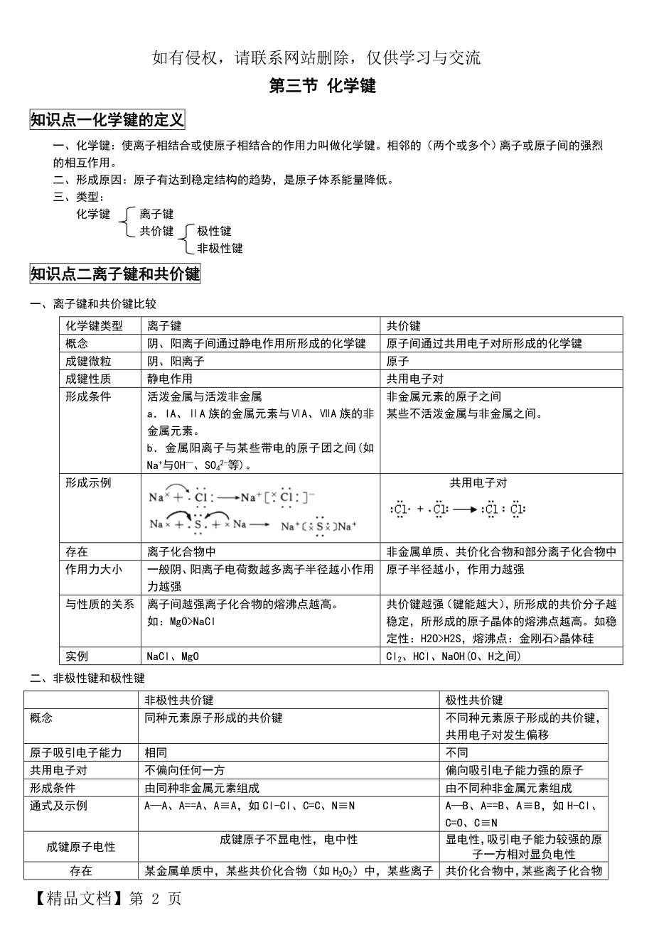 化学键知识点与练习题(含答案).doc_第2页