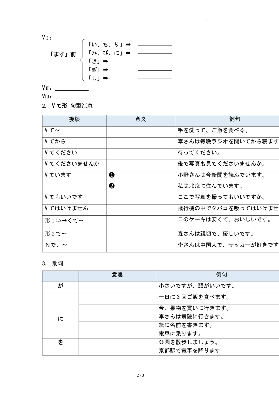 第四单元 第13-16课 知识点复习学案 --高考新版标准日本语初级上册.docx_第2页