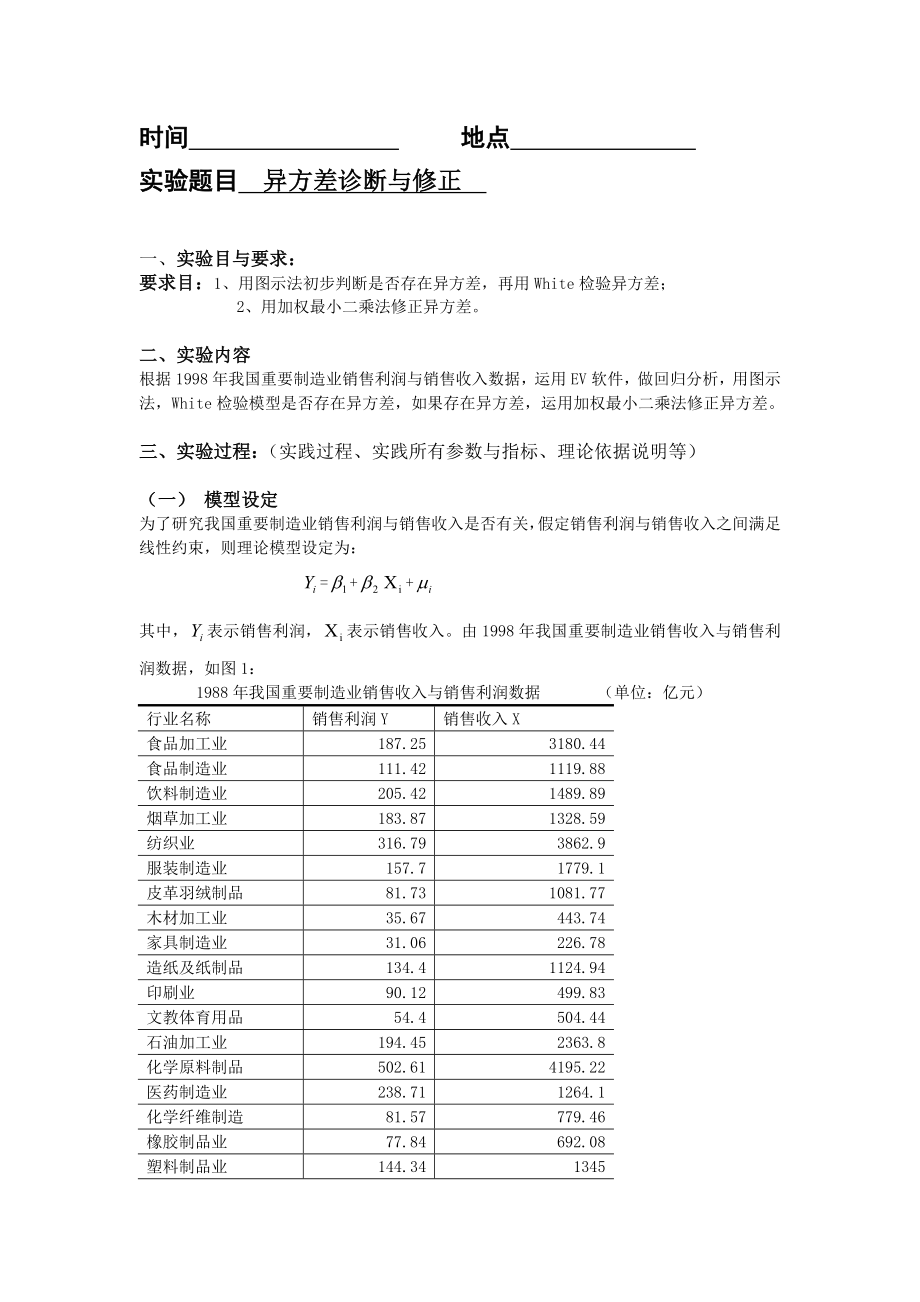 EViews计量经济学实验报告异方差的诊断及修正.docx_第1页