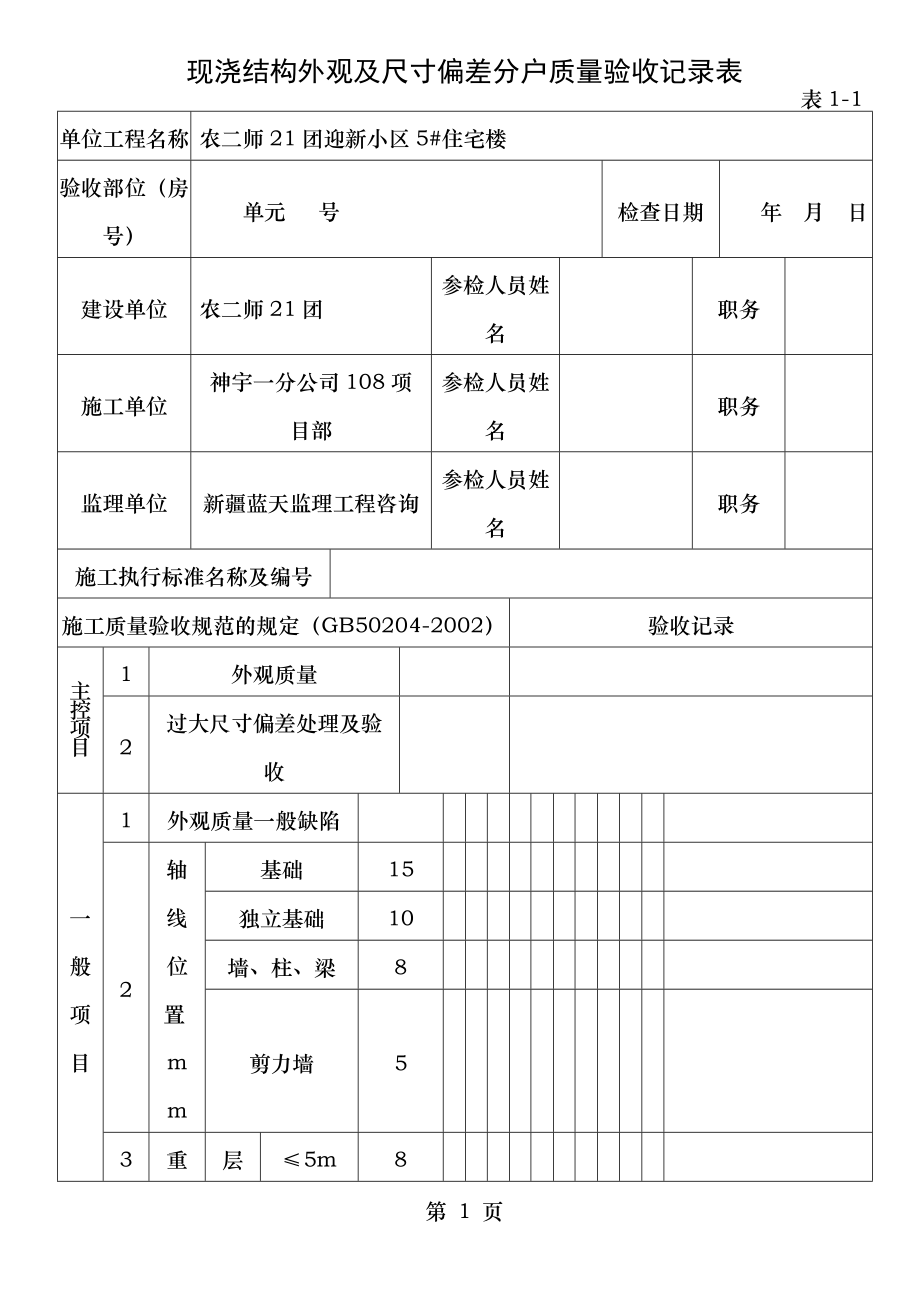 住宅工程质量分户验收记录表全部.doc_第1页