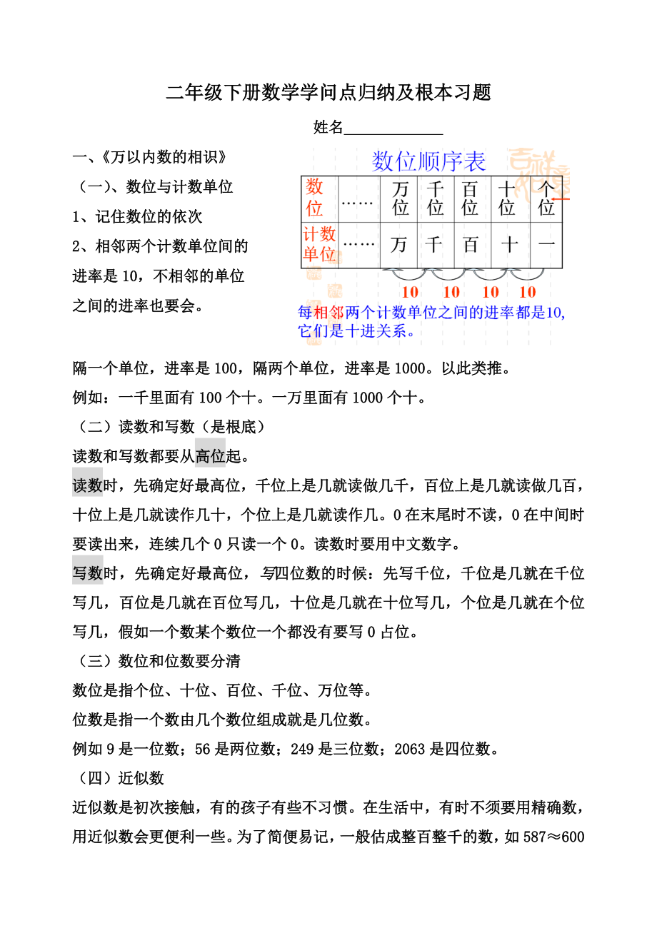 青岛版五四制二年级数学下册知识点归纳及基本习题1.docx_第1页