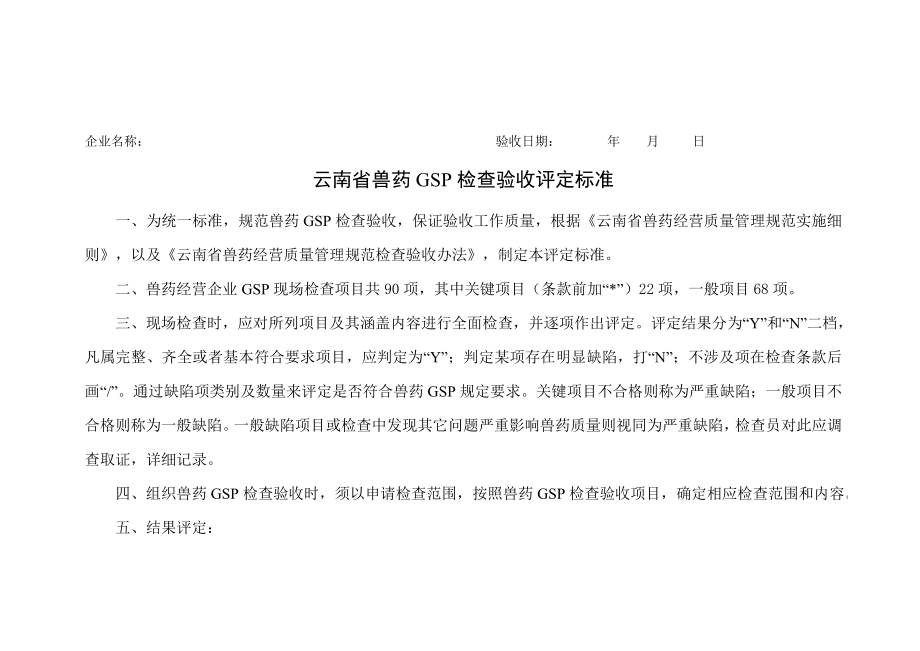 云南省兽药GSP检查验收评定标准.docx_第1页