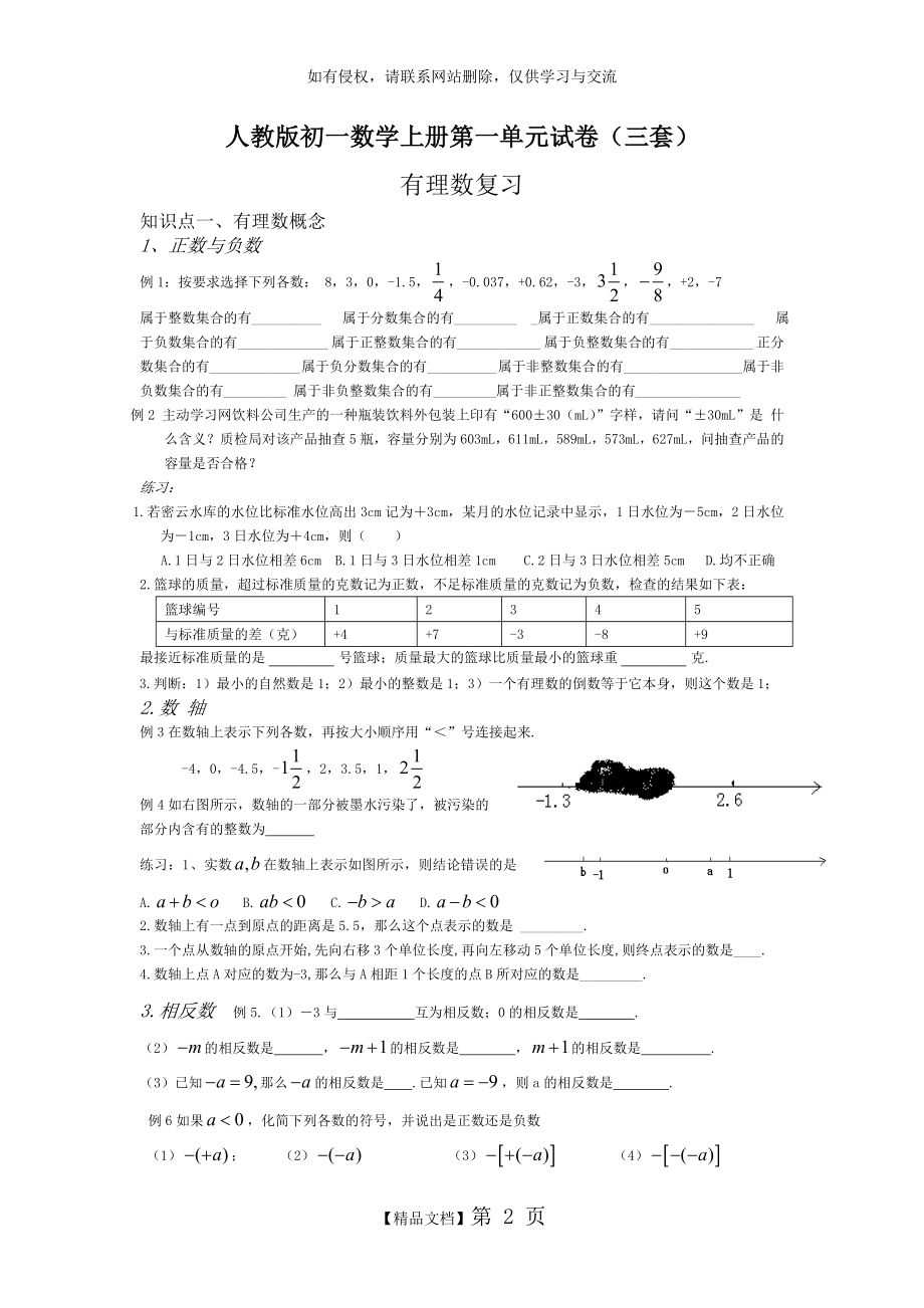 初一数学上册第一单元有理数试卷.doc_第2页